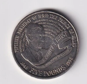 UK British 1998 £5 Pounds Coin~50th birthday of HRH The Prince of Wales - Imagen 1 de 2