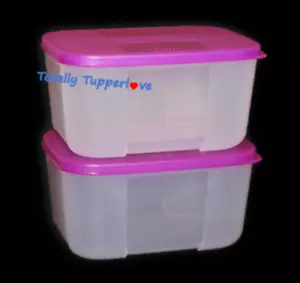 Juego de 2 Rectángulos Profundos Tupperware Freezer Mates 3 Tazas Púrpura NUEVO - Imagen 1 de 2