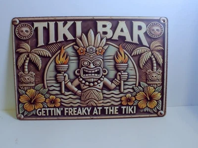 Letrero de metal Tiki Bar retro decoración hawaiana playa Luau fiesta arte de pared Foto 1 de 4