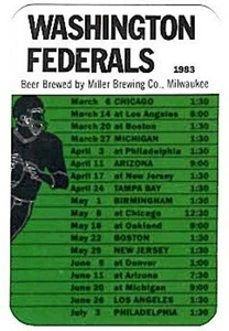 WASHINGTON FEDERALS USFL ~ 1983 Pocket Schedule ~ FREE SHIPPING - Picture 1 of 1