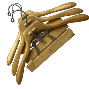 Vintage Setwell 18” Wooden Suit Hangers Lot of 3 Pant Skirt Clamp USA - Picture 1 of 24