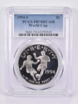 PR70 1994-S DCAM World Cup Commemorative Silver Dollar PCGS *3627 - Image 1 of 4