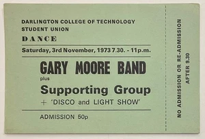 Gary Moore Unused Concert Ticket College of Technology Darlington 3rd Nov 1973 - Picture 1 of 1
