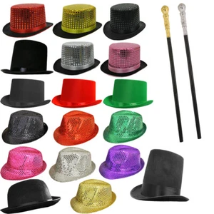 ADULT HAT AND CANE FANCY DRESS RINGMASTER CABARET THEATRE SHOW DANCE CANE SEQUIN - Picture 1 of 41