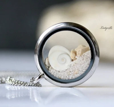 Halskette Medaillon Shivas Auge Edelstahl Muschel Geschenkidee Frauen Mutter - Bild 1 von 4