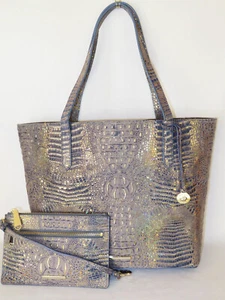 BRAHMIN Ultra Rare REGAL MINI BLUE GOLD AQUA NEON XL BROOKE TOTE and POUCH NWT - Picture 1 of 9