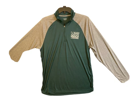 MSU Spartans 1/4 Zip Athletic Warmup Men’s Large Green Long Sleeve Stretchy Cover