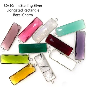 Dije rectangular alargado piedra de nacimiento, bisel piedras preciosas de plata de ley (2 piezas) - Imagen 1 de 15