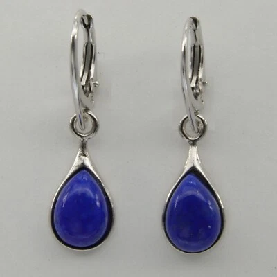 Natural Blue LAPIS LAZULI Dangle Earrings 925 STERLING SILVER Leverback #901e - Image 1 of 3