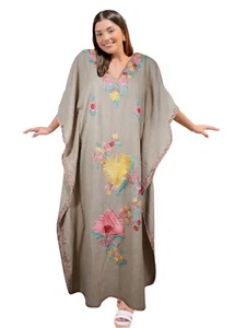 Women Maxi Kaftan Dress Boho Hippie Purple Cotton Embroidery Beach Dresses L-2XL - Picture 1 of 1
