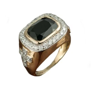 Anillo De Plata Esterlina 925 Baño De Oro Con Piedra Natural De Ónix Negro #1250 - Imagen 1 de 3