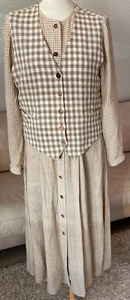 Country Classics Susanne von Dörnberg Women's Set L Beige Checkered Dress & Vest - Picture 1 of 24