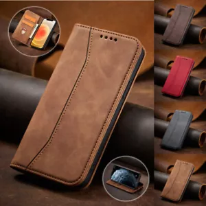 ECHT LEDER HANDYHÜLLE MAGNET ETUI CASE SCHUTZ HÜLLE WALLET FLIP BOOK HANDYTASCHE - Bild 1 von 67