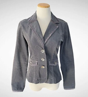 White House Black Market Grey Corduroy Jacket with Contrasting Satin Trim, Sz 4 - Image 1 of 4