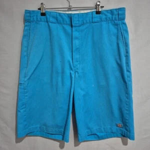 Dickies Bright Blue Chino Shorts Size 35 Pockets Zip Workwear - Picture 1 of 10