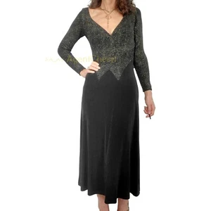 Maxi Vestido de Noche TADASHI X CACHE XS Negro Dorado Brillo Body-con Elastizado - Imagen 1 de 7