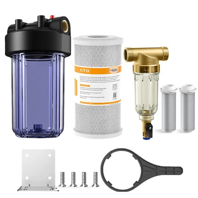 10 Inch Clear Big Blue Whole House Water Filter Housing Spin Down Pre-filter Set - Image 1 of 4