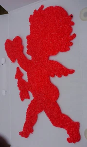 VINTAGE PLASTIC MELTED POPCORN CUPID VALENTINE DECORATION, 21 IN, HEART, ARROW - Picture 1 of 3