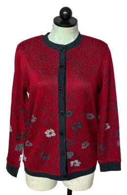 WOMEN'S GEORGE FLORAL ACRYLIC BUTTON-DOWN SWEATER-SIZE: SMALL (4/6) J1 - Image 1 of 4