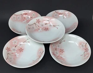 Juego de 5 cuencos de postre japoneses hechos a mano diseño de flor de cerezo rosa blanco 6,5" - Imagen 1 de 15
