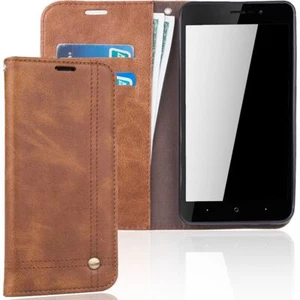 Etui na telefon komórkowy Wiko Lenny 4 Plus Flip Cover Case Futerał ochronny Wallet Futerał Brązowy - Zdjęcie 1 z 5