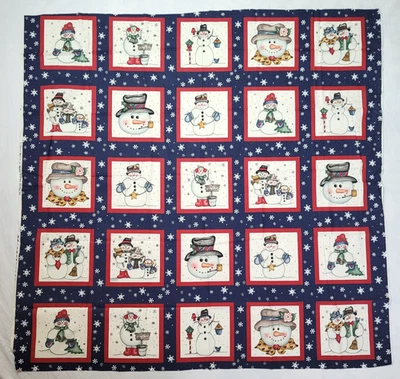 Vtg Dianna Marcum Whimsical Snowmen 25 Squares Panel Quilting 45x42.5 Marcus Bro - Image 1 of 4