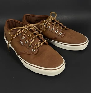 Vans Men's Size 8.5 Atwood Sneakers Leather Brown Marshmallow Skateboard Lace Up - Picture 1 of 14