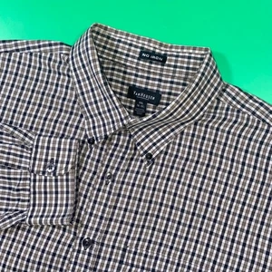 Camisa de vestir Van Heusen XXL 18-181/2 marrón a cuadros con botones manga larga sin planchar - Imagen 1 de 6