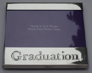 GRADUATION PHOTO FRAME 6" x 4". Chrome. Free Standing. Rear-loading. Glass front - Picture 1 of 4