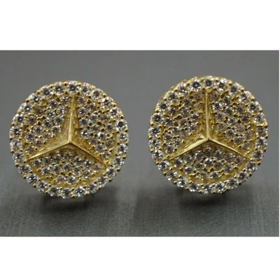 Aretes de moissanita blanca de corte redondo de 2 quilates enchapados en oro amarillo de 14 k para hombre Foto 1 de 4