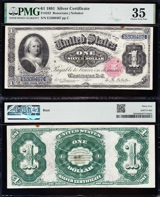 VERY NICE Crisp Choice VF++ 1891 $1 "MARTHA" Silver Certificate! PMG 35! 08467 - Image 1 of 3