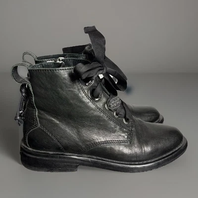 Botas ZADIG & VOLTAIRE Feminina Tamanho 37/EUA 6 Couro Preto Laureen com Cadarço LEIA - Imagem 1 de 4