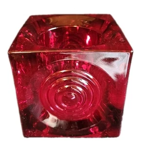 Ruby Red Viking Glass Bullseye Cube Votive Candle Holder 3 1/2 X 3 1/2 - Picture 1 of 3