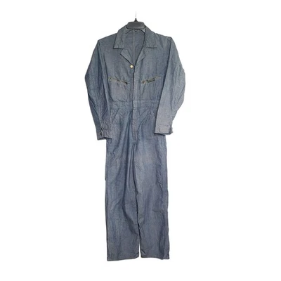 Vintage Key Imperial 50s 60s Coveralls Small Herringbone Blue Twill Mid Century  - Image 1 of 4