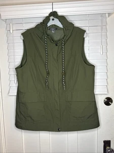 Eddie Baver women's sz XL hooded safari green utility outdoors nylon vest jacket - Picture 1 of 22