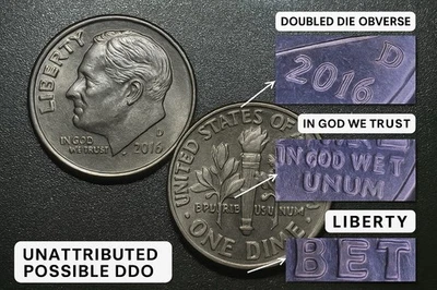 2016-D Roosevelt Dime – Possible Doubled Die Obverse (DDO)-Error-Strong Doubling - Image 1 of 4