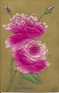 Heavy Embossed Pink Rose Bud Best Wishes Postcard - Picture 1 of 1