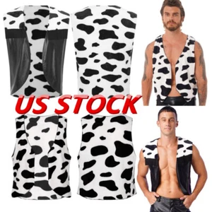 Chaleco con estampado de vaca para hombre Disfraz de vaquero de Halloween Frente abierto Prendas para club nocturno - Imagen 1 de 26