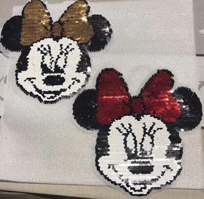 5 pcs Minnie Mouse Reversible Applique Sequin Patches 8” X 8” Sew-On, Girls Cute - Image 1 of 2