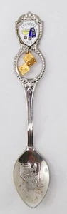 Las Vegas Nevada Souvenir Spoon with Gold Dice and Enamel Badge - Picture 1 of 4