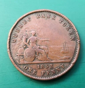 1852 Kanada Quebec Penny Token Kupfer 935 - Bild 1 von 2