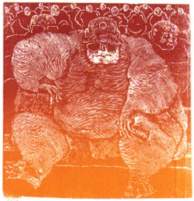 Holzstich Original IM SCHLARAFFENLAND GIBT MAN SICH VÖLLIG... von Schanzenbacher - Bild 1 von 3