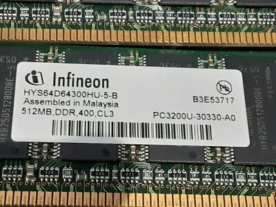 Infineon 1GB 2x512MB PC3200 DDR Non-ECC Desktop Memory RAM HYS64D64320HU-5-C - Image 1 of 3