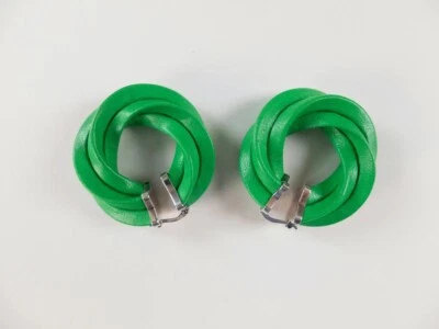 (SIN IMPUESTO ADUANERO) BOTTEGA VENETA Pendientes aro redondos de cuero verde y plata Twist Foto 1 de 4