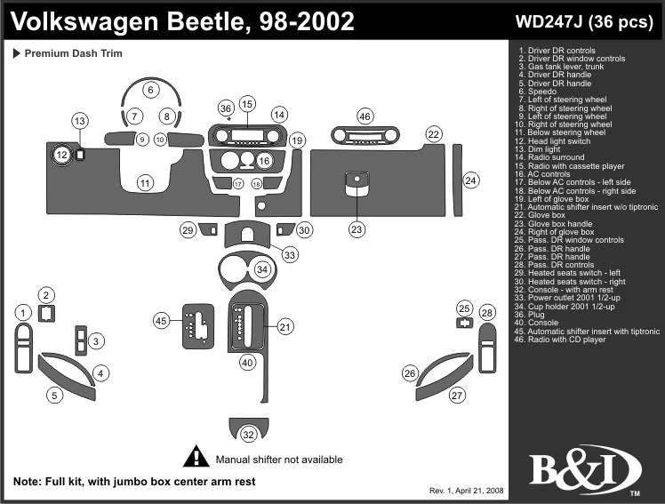 VOLKSWAGEN BEETLE 1998 1999 2000 2001 2002 TABLERO MOLDURA J Foto 1 de 1