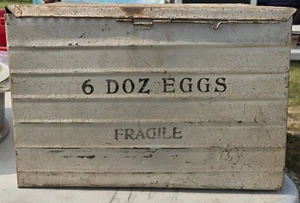 Antique Vintage Metal 6 Dozen Egg Carrier Crate Cardboard Inserts Mailing Label - Picture 1 of 24