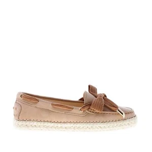 TOD'S scarpe donna Mocassino in nabuk tabacco chiaro laccio rafia espadrillas - Foto 1 di 8