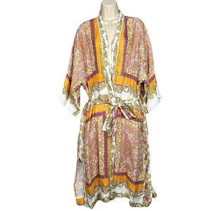 Magaschoni 100% Linen Kimono Robe Jacket Large Multicolor Boho Floral NWT $248 - Picture 1 of 14