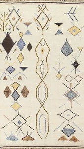IVORY Tribal Geometric Moroccan Area Rug Oriental Hand-knotted Wool 6x10 Carpet - Picture 1 of 12