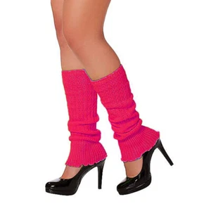 1 Pair Women's 80s Knit Leg Warmers Dance Yoga Long Socks Party Sport Neon Pink - Picture 1 of 1